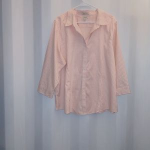 LL Bean 2X Wrinkle Free Pink/White Check Top